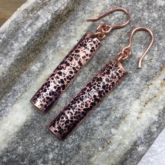Animal Print Hammered Copper Leopard Earrings - Picture 5 of 7